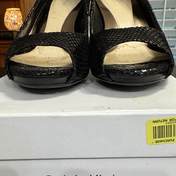 Calvin Klein Black Textured Peep-Toe Heels - Picture 8 of 8